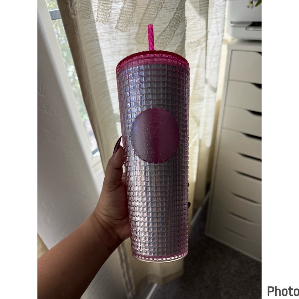 💗Starbucks 2023 Spring Iridescent Pink Sliver “Bubblegum Grid”💗
